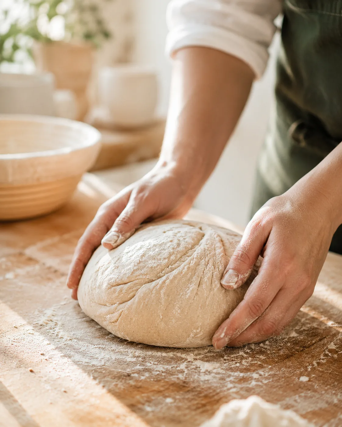 Craftsman's hands shaping sourdough